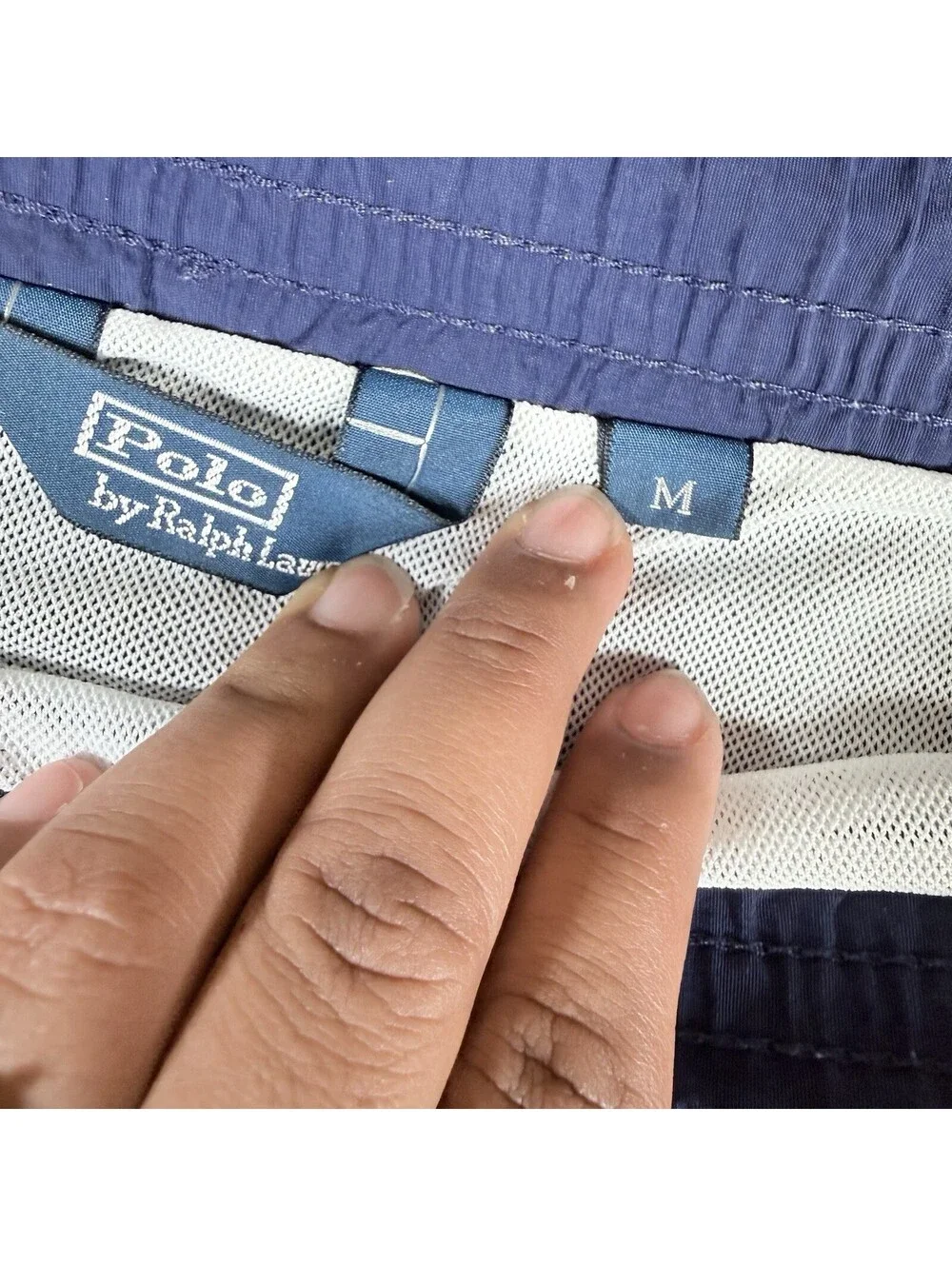 Polo Ralph Lauren Swim Trunks Mens Medium Navy Blue Yellow Pony Mesh Lined